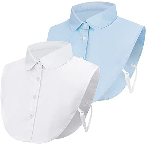 XEPST 2 Piezas Cuello Falso Desmontable Mujer, Cuello Camisa Falsos Desmontable Camisa Falsa Media Camisa Blusa Cuello Collar Dickey Collar Decorativo para Mujer(Azul, Blanco)