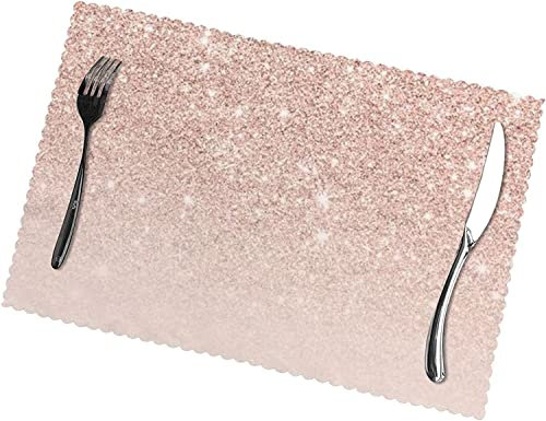 Set di 6 tovagliette lavabili in carta da parati oro rosa per tavolo da pranzo, sottopiatti resistenti al calore, 30 x 45 cm