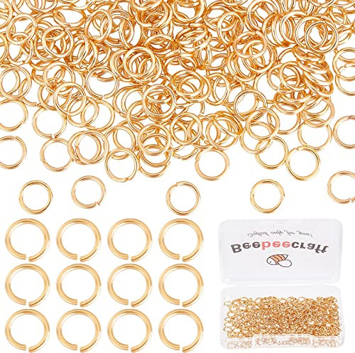 Beebeecraft 1 Box 300 Stück Gold Jump Ringe Spaltringe 18K Vergoldete Offene Biegeringe 5 mm Für Die Schmuckherstellung Halsketten Schlüsselanhänger Gelber Stecker