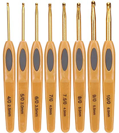 Häkelnadel Sets Strickwerkzeuge 8-teiliges Häkelnadel-Strickwerkzeug Aluminium Ergonomische Stricknadeln Brauner Kunststoffgriff