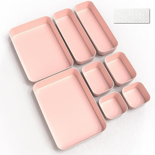 Schubladen Organizer Box 8Stk Organizer Schubladen Ordnungssystem Küche Badezimmer Kosmetik Gewürz Aufbewahrung Organisation Drawer Kunststoff Büro Schreibtisch Trenner mit Silikonmatten (Rosa)