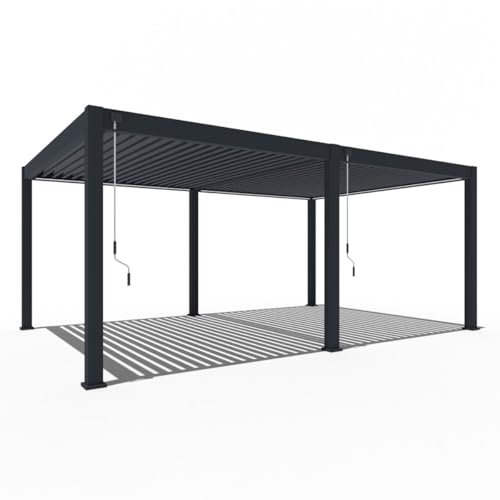 Pavillon Pergola 4x6m Terassenüberdachung freistehend mit Lamellendach verstellbar Gartenpavillon Hardtop wasserdicht stabil Winterfest Voll-Aluminium Grillpavillon Weide Deluxe Plus Anthrazit
