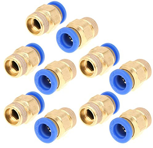 10pcs Connecteur Rapide Pneumatique 1, 4 Bsp à 8mm Push Fit Raccord Pneumatique 8mm Droit Push Air Raccords Adaptateur 8mm Diamètre Intérieur Filetage Mâle