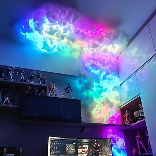 NOWLIN 3D RGB Thundercloud LED Light Kit Cotton Cloud Ceiling Light Multicolor Changing Music Sync APP Control Cool Lights for Bedroom Gaming Room Party (66)