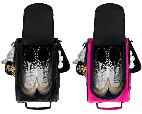 Goloni Golf-Schuhtasche für Herren und Damen, Reise-Schuhtasche, Sportschuh-Tragetaschen mit seitlichen Zubehörtaschen für Socken, Tees, Golfbälle, Schwarz / Pink, Golf