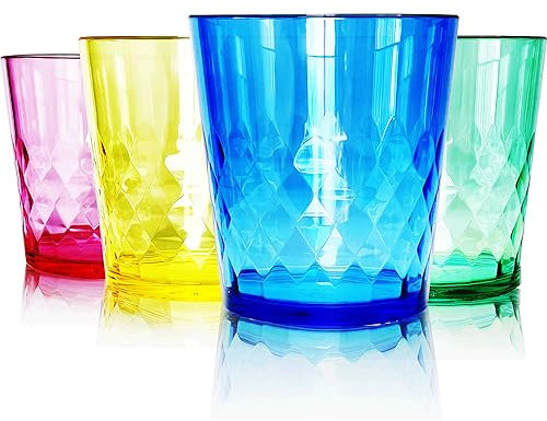 SCANDINOVIA - 250ml Unbreakable Premium Drinking Water Glasses Diamond Design - Set of 4 - Super Grade Acrylic Plasticc Tumbler Cups - BPA Free - Dishwasher Safe - Stackable