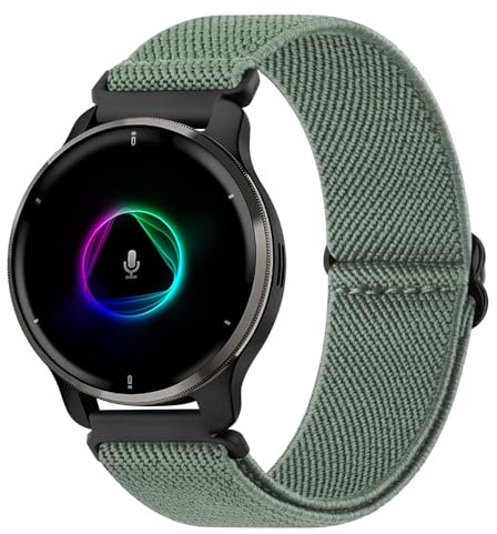 Oumida Armband für Garmin Venu 2 Plus/Venu Sq/Venu Sq 2 Music für Damen Herren, 20mm Nylon Uhrenarmband Elastisches Verstellbar Sport Ersatzband für Garmin Venu Sq 2 Armbänder, Avocadogrün