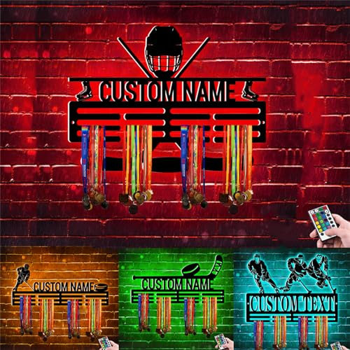 Personalisierter Hockey-Medaillenaufhänger, personalisierbar, für Hockeyspieler, Monogramm, Metall, Eishockey, Sport, Sport, Medaillen-Präsentationsständer, Weihnachtsdekoration, Geschenk für Männer,