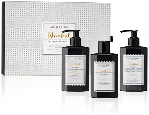 Atelier Rebul Istanbul Geschenkset mit Handseife, Duschgel und Hand- und Körperlotion | Holzig & Würzig