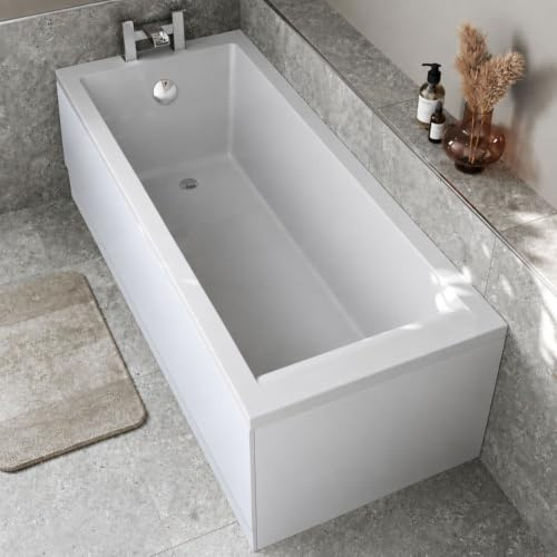 BAYSTONE 1700 x 700mm Single Ended Straight Bath White Gloss | Soaking Bathtub, Acrylic Baths for Bathrooms, Straight Square, Adjustable Feet, Side & End Panels Included