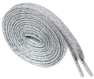 BupiMufi Lacci piatti glitterati metallizzati Bling Design per scarpe sportive stivali Trainers 115-180 cm, argento, 180cm/71Inch