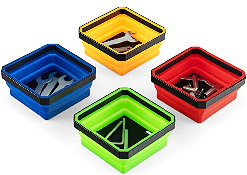 GYMAX 4 Stk. magnetische klappbare Schraubentabletts, Silikonschalen-Set, Werkzeugschale, 4 Farbiges magnetisches Werkzeugablage Set, Magnetschale für Bolzen, Schrauben, Muttern & kleine Metallteile