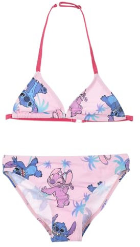 Disney Stitch Bikini pour Filles, Maillot de Bain Deux Pièces Stitch and Angel Design, Maillot de Bain pour Filles, Taille 8 Ans, Rose