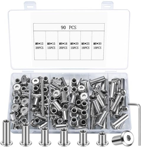 Dado manicotto M8, 90 pezzi Dadi a manicotto, Dadi a esagono incassato, Dadi esagonali per l'assemblaggio di mobili, Divani, Acciaio nichelato (M8)