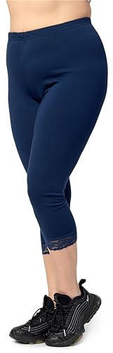 Merry Style Große Größen Damen 3/4 Capri Leggings aus Baumwolle mit Spitze MS10-458 (Marineblau, 5XL)