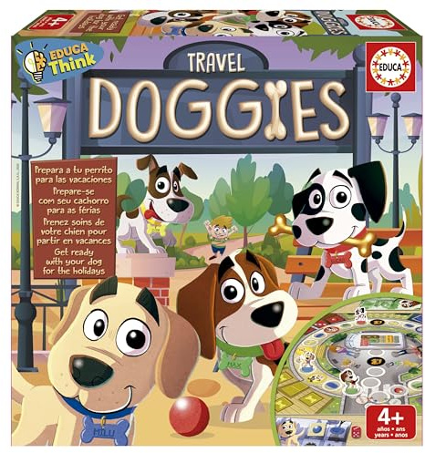 Educa - Pädagogisches Brettspiel Travel Doggies | Wählen Sie einen Charakter und wenn Sie das Brett besuchen, Finden Sie Elemente Ihres Hundes und bereiten Sie ihn auf den Urlaub vor. Ab 4 Jahren