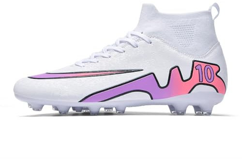 Scarpe da Calcio Mens Studs High Top Spikes Outdoor Training Giovanile Sportive Traspiranti Antiscivolo (Bianco Rosa2499,32)