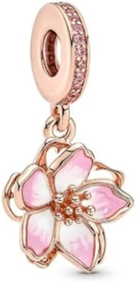 GHMIOU Rosegold Charms 925 Sterling Silber Pink Charm Rosa Anhänger für Armband Charm Bead Pendant für Europäische Armbänder Halsketten Schmuck Geschenk (Flores de cerezo)