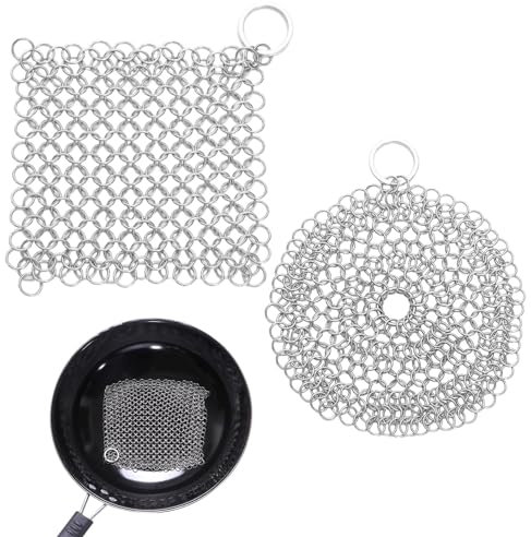 Lot de 2 nettoyeurs en fonte - 10 x 10 cm - En acier inoxydable - Brosse de nettoyage pour chaînes - Pour poêles à barbecue ou woks