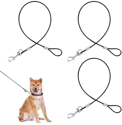 Irikdescia 3 prolunghe per guinzaglio resistenti alla masticazione, cavo in metallo nero, guinzaglio regolabile per cani di piccola, media e grande taglia
