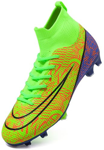 DimaiGlobal Football Boots Men's High-Top Spikes Outdoor Astro Turf Trainers Boys Cleats Professional Competition Athletics Sneakers Teenager Breathable Soccer Shoes Unisex 8UK Green