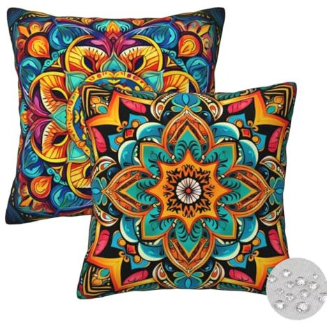 LLWYH wasserdichte Kissenbezug 60x60 cm 2 Stück Outdoor Kissen Bunt kissenbezüge Sofa Kissen Deko Boho Outdoorkissen Zierkissen mit Verstecktem Reißverschluss für Wohnzimmer Balkon Patio Garten -FS41