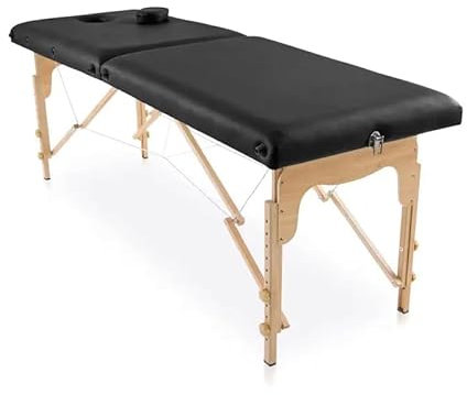 PLUS SANTE - Table de Massage Pliante Professionnelle Livia 2 Plans, Légère et Ergonomique avec Sac de Transport, Confort Optimal (Bois, Noire)
