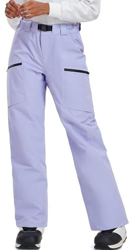 HOTIAN Damen Skihose Schneehose Wasserdicht Winddicht Hosenträgerhose Atmungsaktive Outdoorhose Winter Warme Snowboardhose Skilanglaufhos Light Purple01 XL