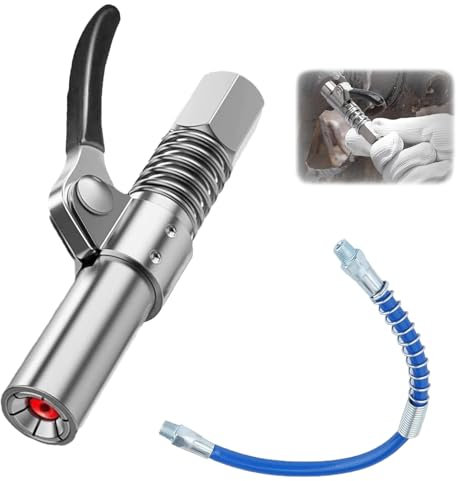 Grease Gun Coupler, Quick Release Single Handle Oil Nozzle with 30cm Hose, High Pressure Grease Gun Coupling Upgrade 12000 PSI Compatible with All Standard Automotive Grease Guns 1/8 NPT Fittings