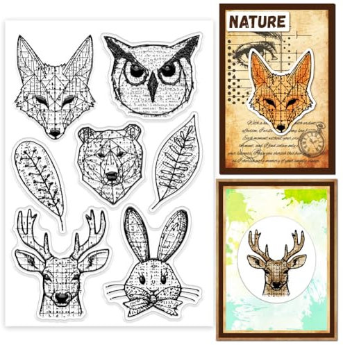 GLOBLELAND Transparente Stempel Im Vintage Stil Mit Tierköpfen Fuchs Pandakopf Adler Kaninchen Hirsch Silikon Stempelsiegel Transparente Stempel Für Selbstgemachte Scrapbooking Karten Fotoalbum