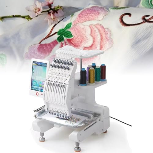Generisch Intelligente Stickmaschine mit 12 Nadeln, Farbwechsel, 500 Mustern über USB + 25,4 cm LCD-Display (unterstützt 16 Sprachen)
