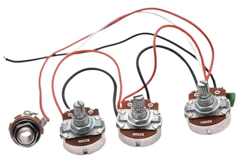 Gitarre Wiring Hareness Set Bass-Kabelbaum Vorverdrahtetes Kit, 250 K Töpfe 2 Lautstärke 1 Ton Für Jazz-Bass E-Gitarrenteile