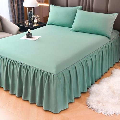 Homxi Bettrock mit Rüschen,(180 x 220 cm),Bettbezug Elastisch Einfarbig Spannbettlacken mit Grün