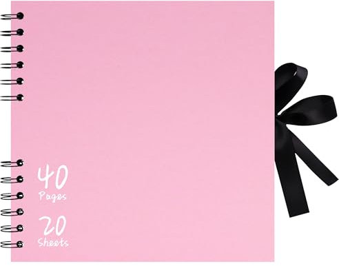 Vienrose 20,5x20,5 cm Scrapbook Fotoalbum zum Selbstgestalten, DIY Fotoalbum mit 40 Seiten Schwarzem Kraftpapier, Fotobuch zum Einkleben, Album für Paare, Babys, Hochzeiten und Familie, Rosa