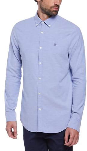 Original Penguin Men's EcoVero™ Oxford Stretch Shirt Long Sleeve 100% Cotton - Amparo Blue