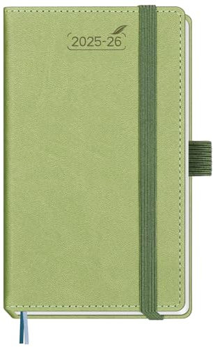 BEZEND Kalender 2025 2026 Klein Wochenplaner A6, 18-Monate Taschenkalender Juli 25-Dez 26, Buchkalender PU-Leder Hardcover mit Stifthalter - Kiwi