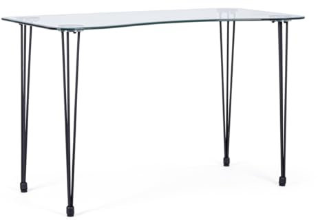 Yellow shop Scrivania ROUND in Vetro Temperato e Acciaio, Gambe Nere, 120x60x76 cm