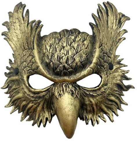 MIMIKRY Halbmaske gespenstische Eule böser Uhu Vogel Maskenball Eulenmaske Commedia dell'arte Halloween, Farbe:Gold