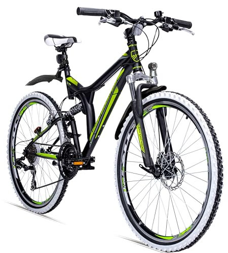 Bergsteiger Phoenix 26 Zoll Mountainbike, geeignet ab 160 cm, Scheibenbremse, Licht, Schutzblech, 21 Gang-Schaltung, Vollfederung
