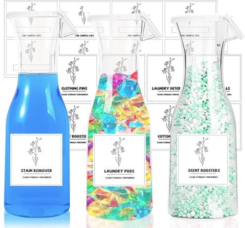 Lot de 3 distributeur lessive liquide,1182 distributeur de lessive avec 16 étiquettes étanches,Bouteille de Stockage de Lessive, pour l Utilisation de Détergents, Récipients à Détergent en PET