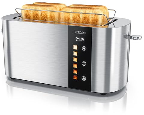 Arendo - Grille-pain 2 Fentes longues 4 Tranches, 1500 W – Affichage couleur des niveaux de brunissage, Écran avec minuterie, Commandes tactiles, Réchauffe-Viennoiseries, Niveaux de brunissage 1 à 6