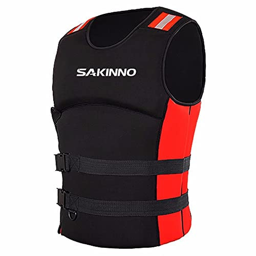 SMTSEC Giubbotto Salvataggio Kayak Neoprene per Adulti, Aiuto al Galleggiamento Gilet da Nuoto Galleggiabilità Giubbotti di Salvataggio per Pesca Nuoto Surf Immersioni Sport Acquatici,Red-XL