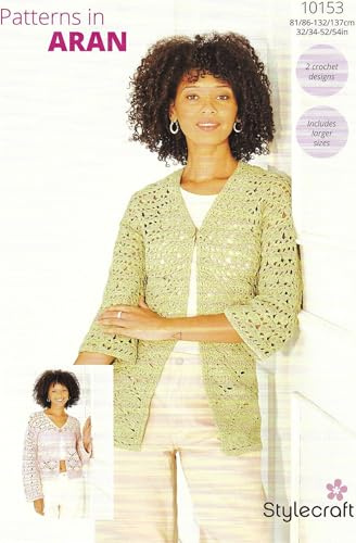 Stylecraft Aran Crochet Pattern Pamphlet - 10153 Ladies Cardigans (2 Crochet Designs) 32/34-52/54ins