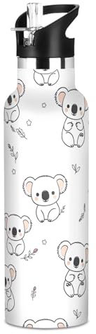 Kinder-Wasserflasche mit Strohhalm für die Schule, auslaufsichere Sport-Trinkflasche für Kinder für Jungen und Mädchen, 590 ml, BPA-frei, süßer Koala