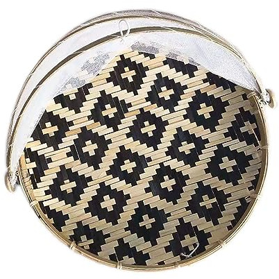 Cestino da portata in tessuto con copertura in garza a rete, antipolvere, rotondo, per verdura, frutta, pane, vassoio con coperchio, piccolo