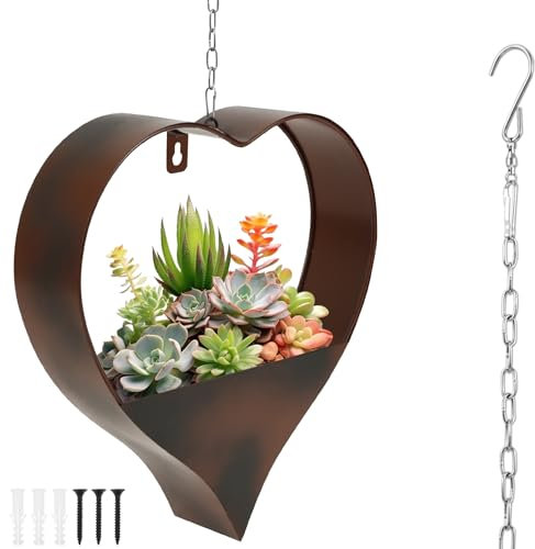 Jokapy Pot de fleurs en forme de cœur en fer - Polyvalent et décoratif - Style de cœur - Pour fenêtre, mur, balcon, bureau de jardin - Bronze