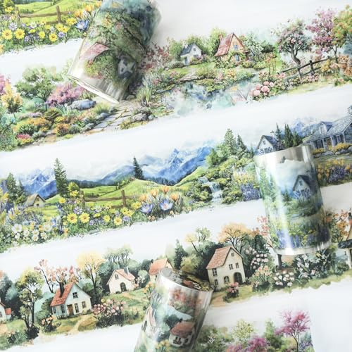 3 Rolls Aesthetic Scrapbook Zubehör,Ta Merry Landidylle und Bergblick Themed PET Washi Tape stickers für Scrapbooking,Fotoalbum,Journaling Zubehör,Bullet Journal（Small Town 1）