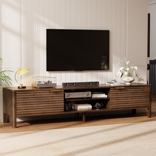 IKALIFE Wooden TV Unit, 200cm Long TV Stand Cabinet with Storage, Walnut | Fits TVs up to 85 inches, Adjustable shelves, Ample storage, Home entertainment, Living room and bedroom use