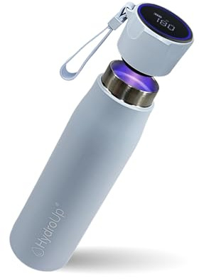 Selbstreinigende Trinkflasche mit smartem Deckel für Temperaturanzeige & Trinkerinnerung - aus hochwertigem Edelstahl (Blau, 500 ml)