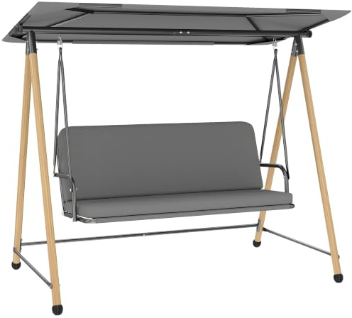 Outsunny 3-Sitzer Gartenschaukel, verstellbares Dach 208x125x180cm Grau | Dicke abnehmbare Polster, Stahlrahmen, 360 kg Belastbarkeit, für Balkon, Garten, Terrasse